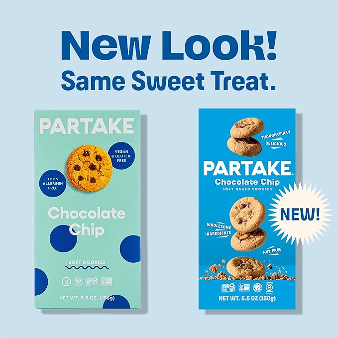 Gluten Free Partake Crunchy Soft Baked Chocolate Chip Cookies - Vegan - Free From the Top 9 Allergens Including Dairy, Wheat, Soy, Eggs, & Peanuts - Non GMO - Safe School & Office Snack (3 Pack, 5.5oz Boxes)