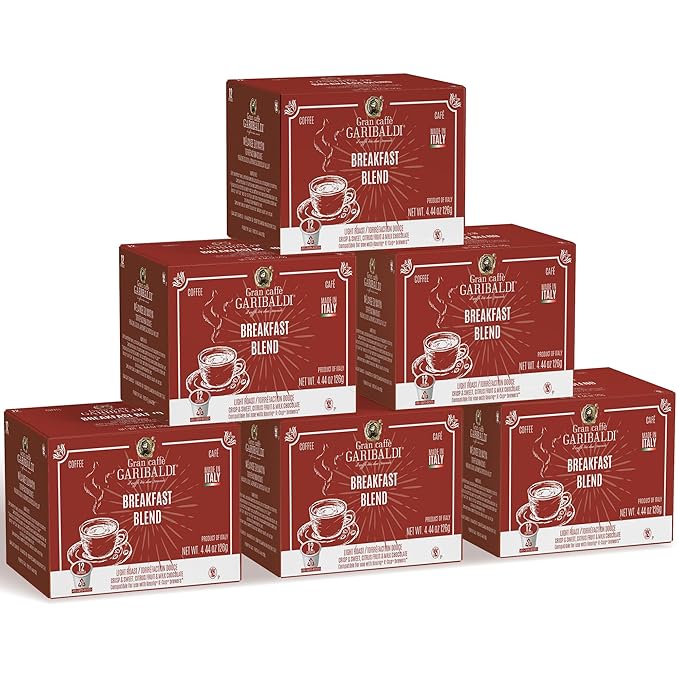 Caffè Garibaldi Breakfast Blend Coffee Pods, Single-Serve Capsules for Keurig K-Cup Brewers, Single Serve Cups with 100% Arabica Blend, 72 Count Recyclable Coffee Pods - Light Roast