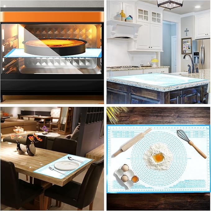 Silicone Pastry Mat 26'' By 34'' Extra Large Baking Mat with Measurements for Dough Rolling, Kneading Board, Kitchen Counter Mats for Dough, Pastry, Fondant, Pie Crust, Cookies, Bread, Pasta, Pizza