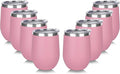 DOMICARE Stainless Steel Wine Tumbler Bulk with Lid, Personalized Insulated Tumblers Set, 12oz Travel Coffee Cups Pack of 8, Pink