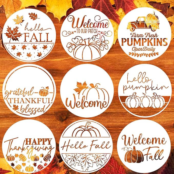 Fall Stencils for Painting on Wood 12” Happy Thanksgiving Stencil Hello Pumpkin Autumn Stencils for Painting on Porch Wall Fabric Wreath