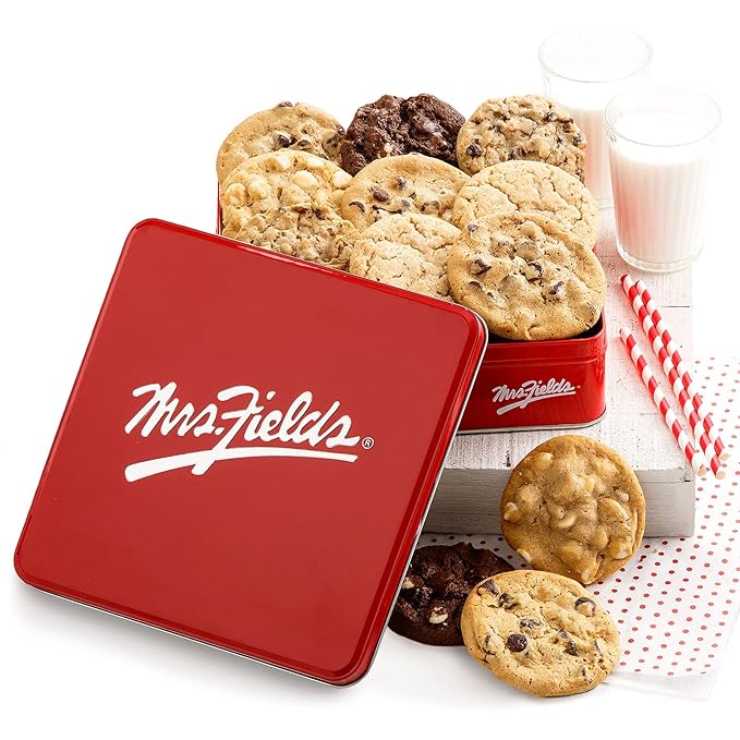 Mrs. Fields Dozen Original Cookie Signature Tin - Assorted with 12 Original Cookies in our 5 Classic Cookie Flavors
