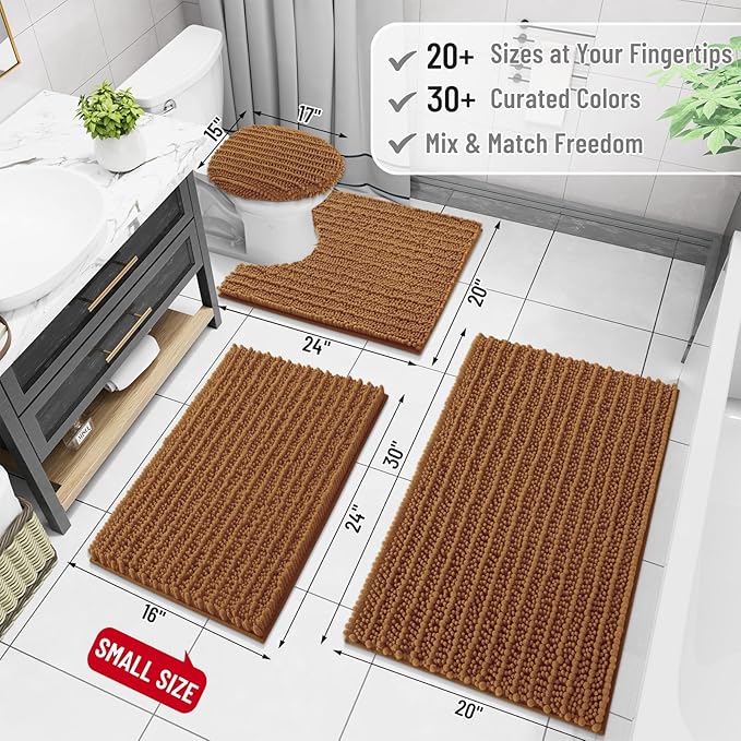 Arotive Luxury Chenille Bathroom Rug Mat, Extra Soft Thick Absorbent Shaggy Bath Rugs, Non-Slip Machine Wash Dry, Plush Bath Mats for Bathroom, Shower and Tub, 24x16, Ochre