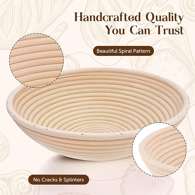 Bread Proofing Baskets for Sourdough Bread Baking - Set of 2 7" Round Banneton Baskets with Liners, Made of Finest Indonesian Rattan - Bake Perfect Artisan Bread Loaves at Home Like a Pro