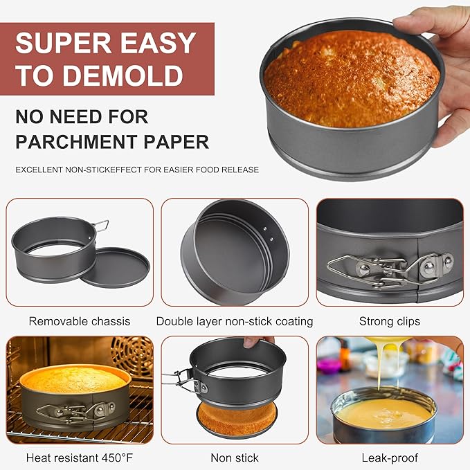 8 Pcs Mini Springform Cake Pans, 4.7 Inch Nonstick Round Cake Tin with Removable Bottom, Small Cheesecake Pans for Baking, Pizzas Quiches (Dark Grey)