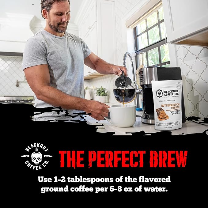 Blackout Coffee Butterscotch Toffee Flavored Medium Roast - Freshly Roasted in the USA - 12 oz Ground Coffee Pouch