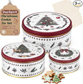 3 Pack Christmas Cookie Tins with 10 Baking Papers, Reusable Nesting Round Metal Cookie Containers with Airtight Lids for Treat Storage & Holiday Gift Giving (Large, Medium, Small)