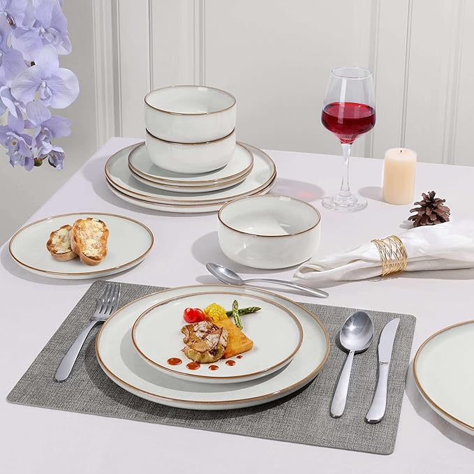 Herogo Ceramic 10.43 Inch Dinner Plates Set of 6, Stoneware Dinner Plate Set, Double Reactive Glaze Large Dinnerware Plates for Kitchen, Microwave, Oven & Dishwasher Safe, Ivory White