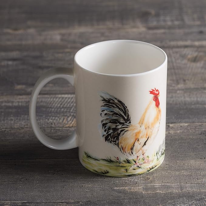 Maison d' Hermine Coffee Mug with Handles Fine Bone China Mugs Pack of One Tea Cups for Hot Beverages Cappuccino Latte Home Restaurant Office Perfect for Gift (Campagne - Coq, 12 Ounce)