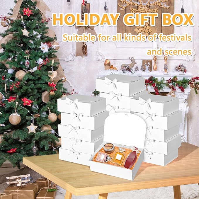 12Pack White Gift Boxes with Lids, 12×9.8×3.1 Inch Gift Box with Ribbon, Elegant Bridesmaid Proposal Box for Wedding, Birthday, Party, Christmas, Bridesmaid, Graduation