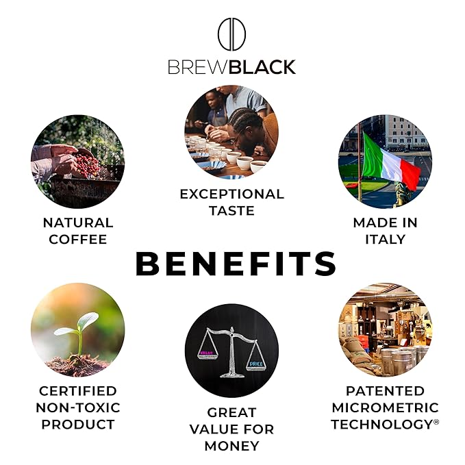 BrewBlack Decaffeinato Coffee Capsules - 100 Aluminum Coffee Pods Compatible with Nespresso Original line, Medium Roast - Intensity 7/12, Made in Italy