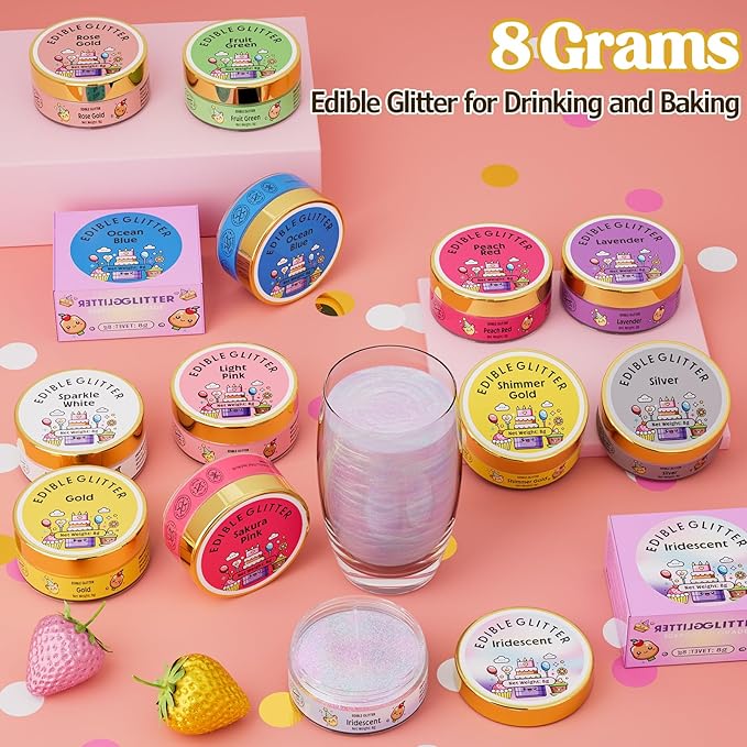 Nomeca Edible Glitter for Drinks Cakes, 8 grams Food Grade Luster Dust Sprinkles Glitter for Cake Decorations, DIY Cocktails, Beverages & Cake Decorating, Dessert Cake Topper (1-Glod)