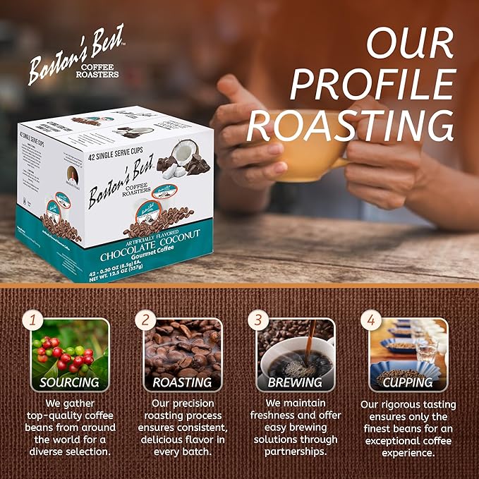 Boston’s Best - Chocolate Coconut Flavored Dessert Gourmet Coffee Compatible with Keurig Coffee Maker, 1 Count (42 Single Serve Medium Roast Cups)