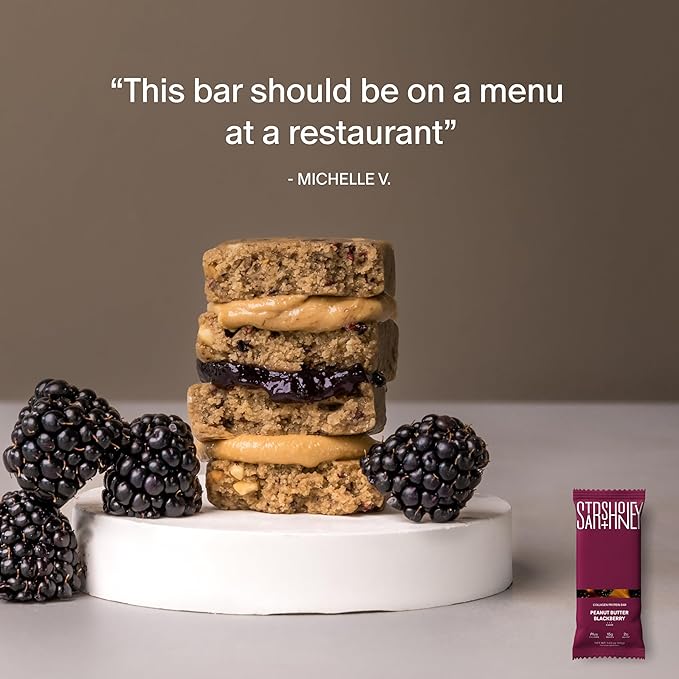 Stars + Honey Protein Bars- Peanut Butter Blackberry,15g Protein, 2g Sugar, w/Collagen Keto Friendly Snack - Gluten, Dairy, & Soy Free - High-Protein Snacks for Energy & Recovery-10 pack
