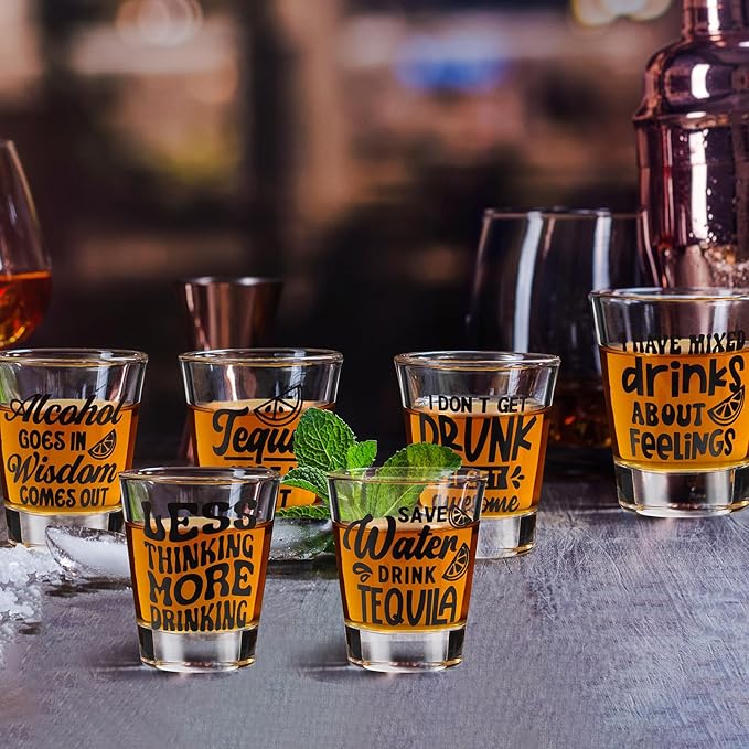 Kolewo4ever 24 Pieces Funny Friends Shot Glasses Funny Friends Shot Glasses Clear Shot Glass Cups with Heavy Base for Adult Small Glass Shot Cups 1.75 oz Shot Glass for Best Friends (Style-2)