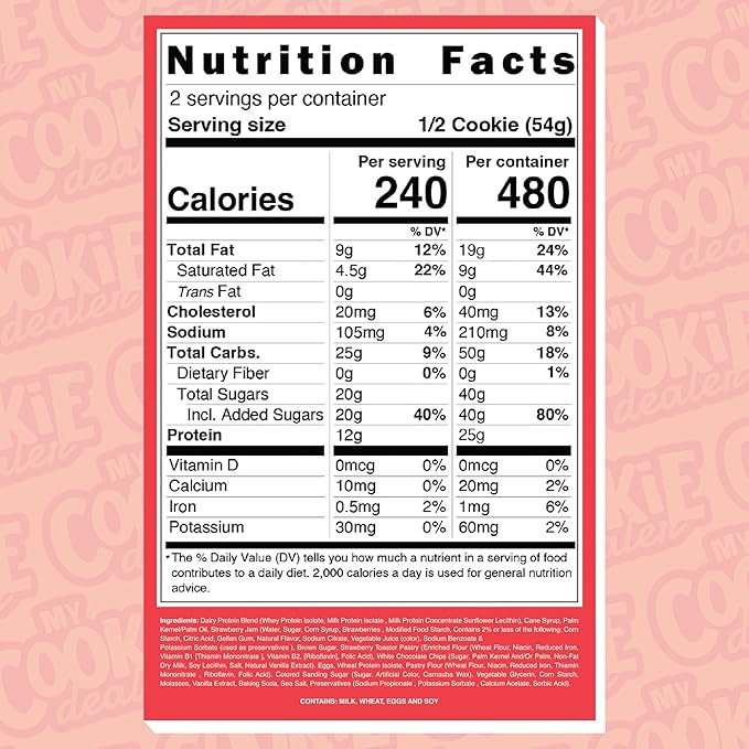 My Cookie Dealer Protein Cookies, Strawberry Toaster (12-Pack, 3.8oz Each) - 25g of Protein per Cookie - Individually Wrapped Workout Snacks for On-The-Go Travel