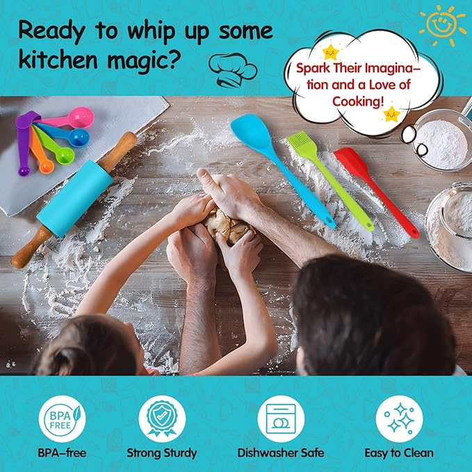 44Pcs Kids Cooking & Baking Set for Real Cooking, Kids Safe Knife & Cooking Tools Utensils with Cookbooks, Toddler Safe Montessori Kitchen Tools Birthday for Girls Boys Ages 6+