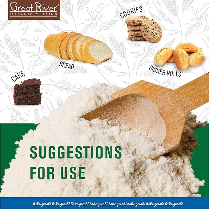 Great River Milling Lily White Organic All-Purpose Flour | Unbleached & Unbromated | Non-GMO, Kosher | Ideal for Bread, Cookies, Cakes, Pizza Dough & Everyday Baking | 50 Lb