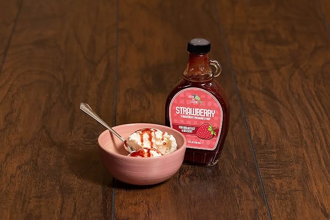Green Jay Gourmet Strawberry Syrup - 3 Ingredient Premium Breakfast Syrup w/Fresh Strawberries, Cane Sugar & Lemon Juice - All-Natural, Non-GMO Pancake Syrup, Waffle Syrup & Dessert Syrup - 2 x 8 Oz