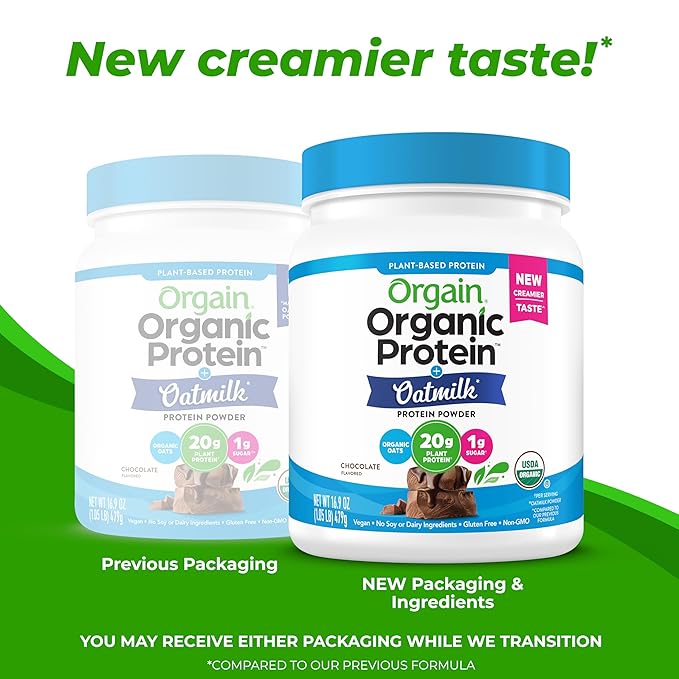 Orgain Organic Vegan Protein Powder + Oat Milk, Chocolate - 20g Plant Based Protein, Gluten Free, No Dairy, Soy or Lactose Ingredients, Low Sugar, Non-GMO, Kosher, For Shakes & Smoothies - 1.05lb