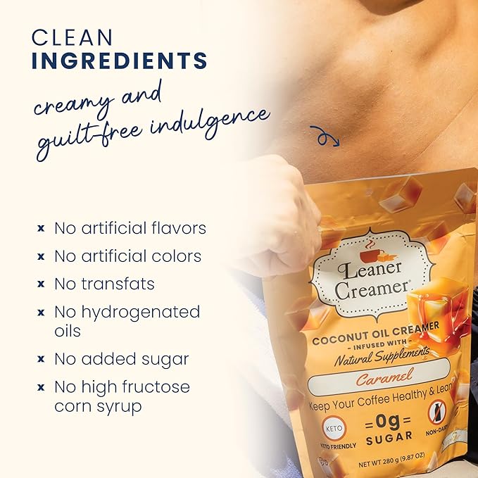 Leaner Creamer Coconut Creamer with Superfood Ingredients – Non-Dairy, Sugar-Free, Keto, Gluten-Free Powdered Coffee Creamer – Caramel – 280g