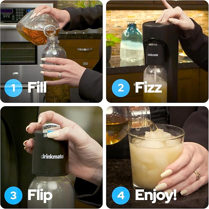 Drinkmate OmniFizz Sparkling Water and Soda Maker, Carbonates Any Drink, ULTIMATE BUNDLE - Includes three 60L CO2 Cylinders, Two Carbonation Bottles, and Fizz Infuser (Matte Black)
