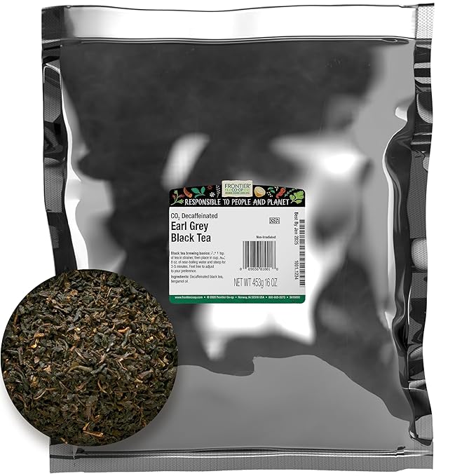 Frontier Co-op Decaf Earl Grey Black Tea, 1-pound Bulk Bag, Smoky Tea Flavor with Bergamot Oil, Great with Citrus, Kosher
