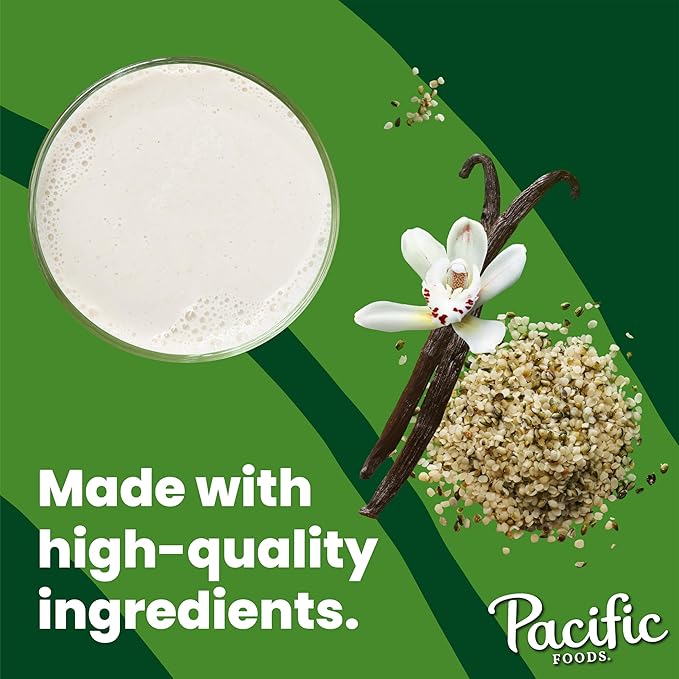 Pacific Foods All Natural 32Oz Boxes Keto Friendly, Unsweetened Hemp - Vanilla, 384 Fl Oz, Pack of 12