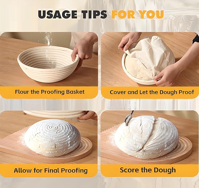 Sourdough Bread Baking Supplies, Bakery Premium Round Banneton Basket 2 Pack with Liner - Perfect Brotform Proofing Basket for Making Beautiful Bread