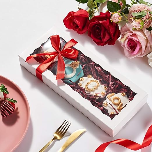 50PCS 12 x 5 x 1.5 inches Auto-Popup One Piece Premium Cookie Boxes, Mini Strawberry Boxes, Bakery Box for Holiday Cookie Gift Sets