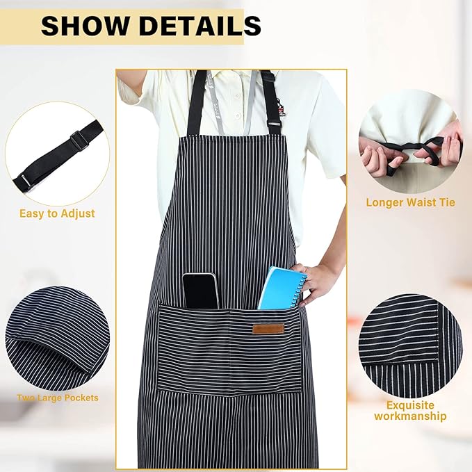 Handepo 4 Pcs Kitchen Cooking Aprons with Pockets Adjustable Waterproof Baking Apron for Women Men, Chef,BBQ, Christmas Gift