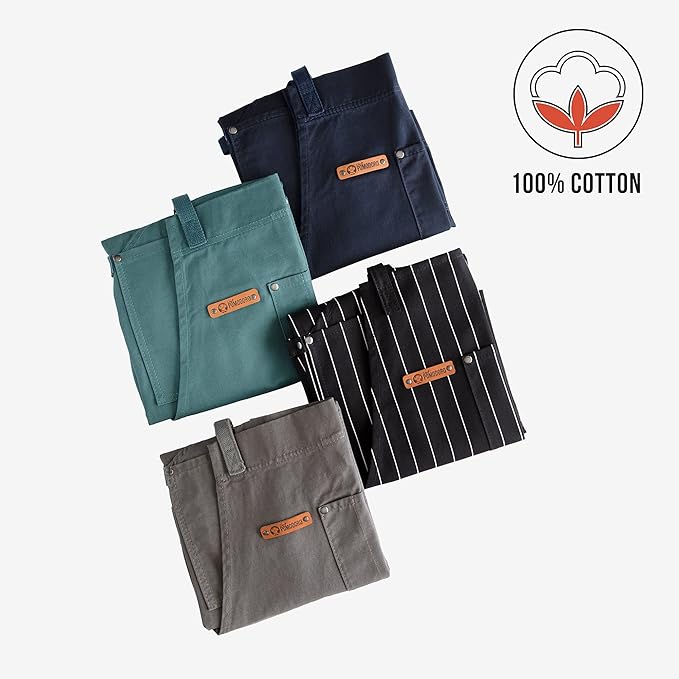 Chef Pomodoro Chef Apron for Men and Women - Kitchen Apron with Pockets & Adjustable Neck Straps - Cooking Apron 100% Cotton
