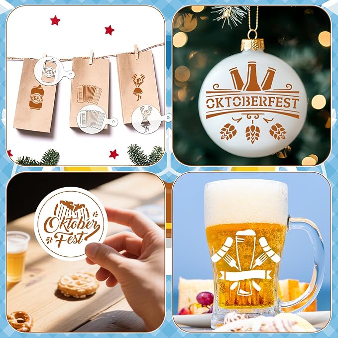 JULBEAR 36 Pieces Reusable Oktoberfest Cookie Cake Stencils Bavarian Style Templates Mold Tools for Oktoberfest Party Cookies Baking Painting Coffee Decoration