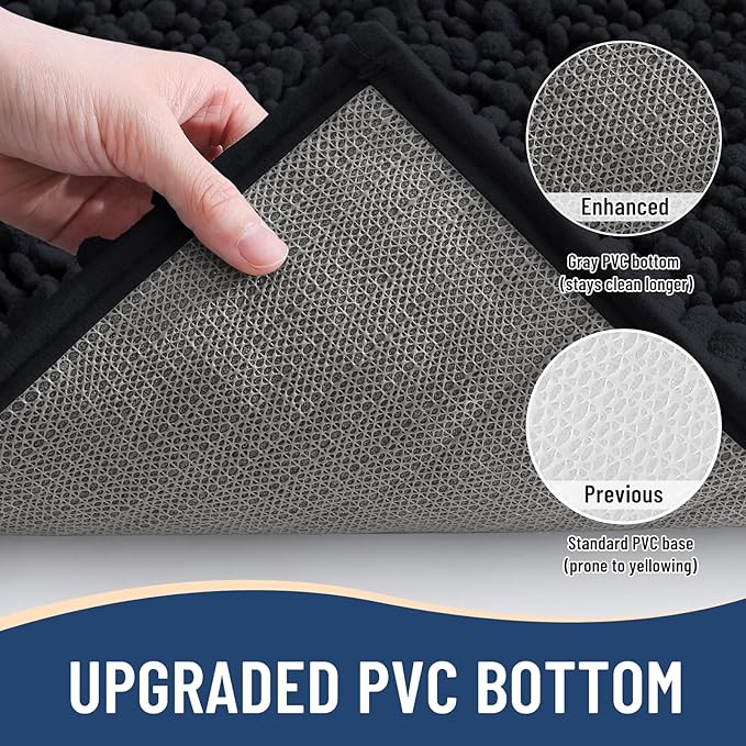 Arotive Luxury Chenille Bathroom Rug Mat, Extra Soft Thick Absorbent Shaggy Bath Rugs, Non-Slip Machine Wash Dry, Plush Bath Mats for Bathroom, Shower and Tub, 30x17, Black