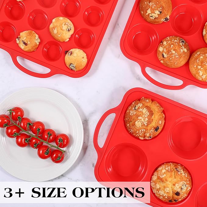 2 Pcs Jumbo Muffin Pan with Metal Frame, Nonstick 6 Cup Extra Large Cupcake Pan for Baking, Silicone Deep Muffin Tray for Egg Bites (Red)
