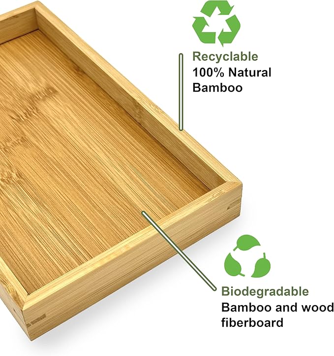 Bam & Boo - Natural Bamboo Serving Tray Modern Rectangular - for Food, Drinks, Decor, Vanity in Home, Kitchen, Bathroom, Coffee Table, Bed(Extended, 17.75” x 11.8" x 1.2")