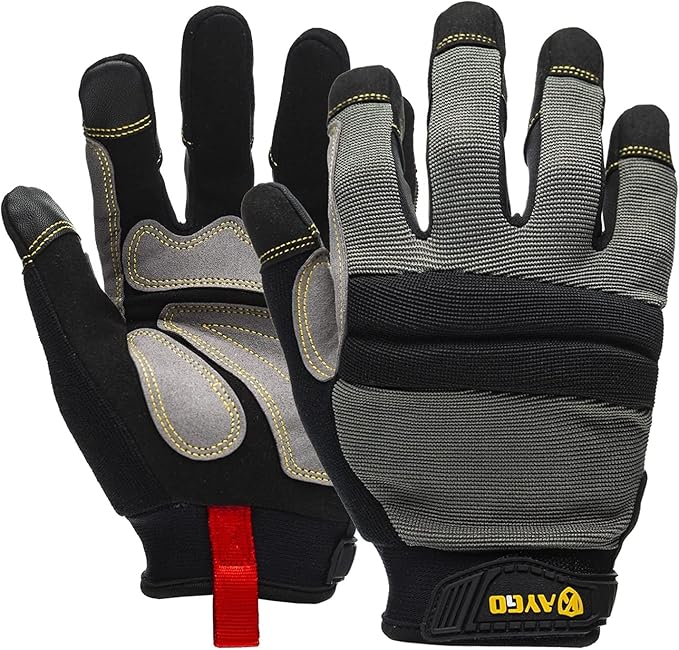 KAYGO Work Gloves For Men, KG125M Mechanic Utility Work Gloves for All Purpose, Excellent Grip, Heavy Duty, Improved Dexterity, Touch Screen,X-Large,Grey