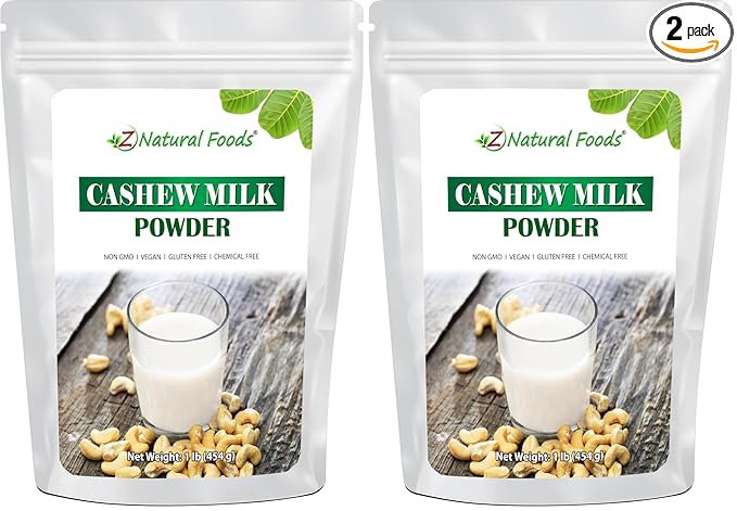 Z Natural Foods Cashew Milk Powder, Cashew Milk for Healthy Heart, Bones, and Skin, Ideal for Tea, Smoothies, and Recipes, High in Fiber, Non-GMO, Vegan, Gluten-Free, Kosher, 1 lb. (Pack of 2)