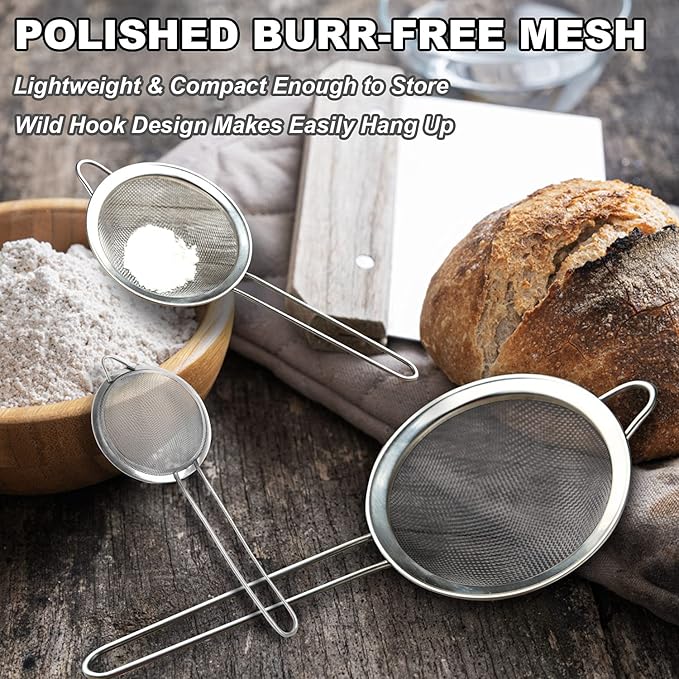 Anaeat Fine Mesh Strainers - Premium Stainless Steel Colander Sieve Sifters, with Durable Mesh and Sturdy Handle, Excellent for Sifting Dry ingredients, Flour, Pastas, Rice, Tea (4.73"）