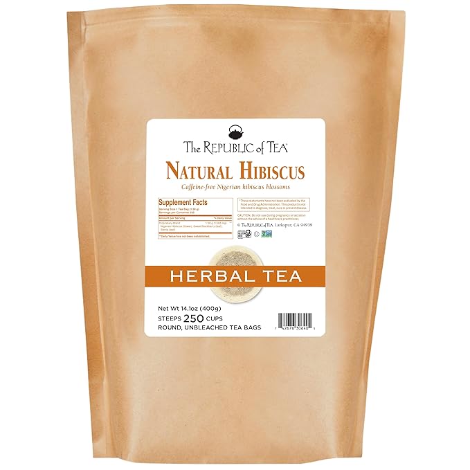 The Republic of Tea Natural Hibiscus Superflower Herbal Tea, 250 Tea Bags, Ruby Red Hibiscus Fine Blend