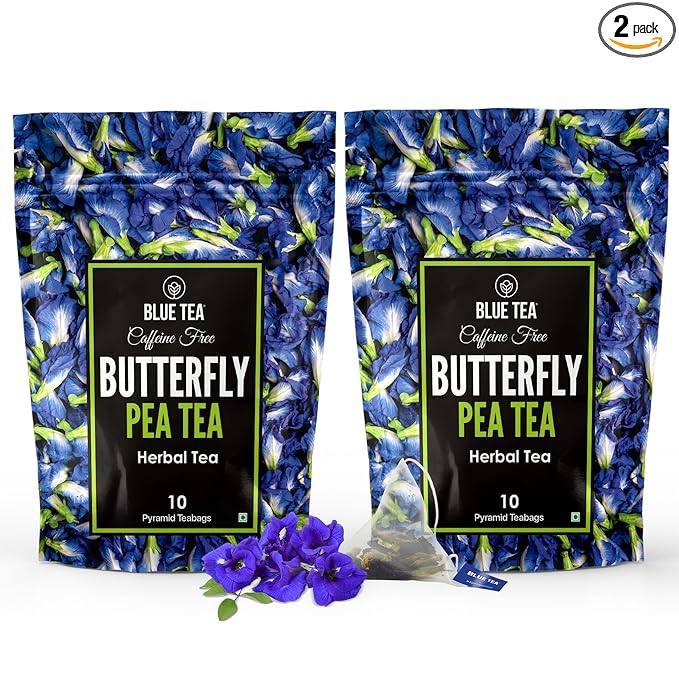BLUE TEA - Butterfly Pea Flower Tea - 10 Count (Pack of 2) - Pyramid Plant Based Tea Bag | ANTIOXIDANT RICH | Caffeine Free - Detox Tea - Flower Based - Herbal Tea - Non Bitter | Zipper Pack
