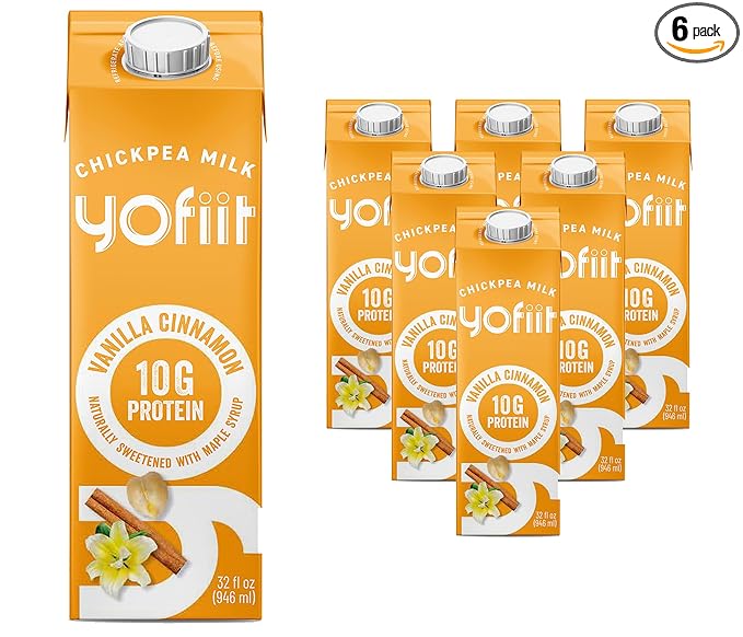 Yofiit Vanilla Cinnamon Plant Based Milk with Pea Protein and Flax - More Protein than Almond Milk - Non Dairy Coffee Creamer, Vegan & Shelf Stable | 10g Protein - 6 Pack