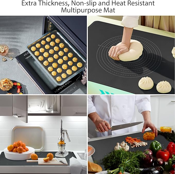 28"X20" Silicone Baking Mat Extra Large Non-stick Pastry Mat with High Edge, Dough Rolling Board for Pastry, Macarons, Pies, Bread, Cookies, Pizza, Fondant, Pasta, Food Grade Silicone Baking Supplies