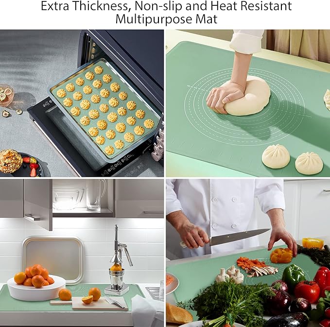 28"X20" Silicone Baking Mat Extra Large Non-stick Pastry Mat with High Edge, Dough Rolling Board for Pastry, Macarons, Pies, Bread, Cookies, Pizza, Fondant, Pasta, Food Grade Silicone Baking Supplies