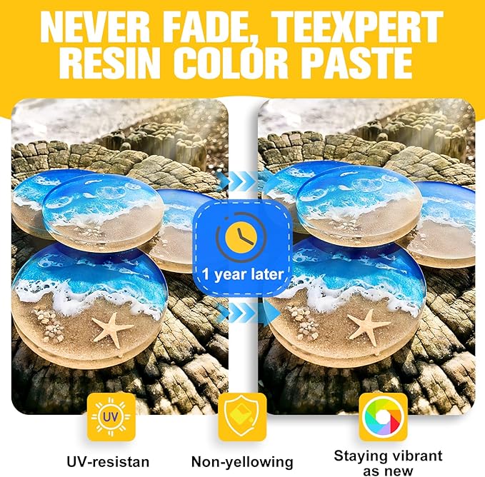 Teexpert Pigment Paste for Epoxy Resin: 10.15oz/300ml Highly Concentrated & Easy to Mix 6 Colors Opaque Liquid Epoxica Dye Set for Resin Coloring, Resina Art Painting and DIY Projects
