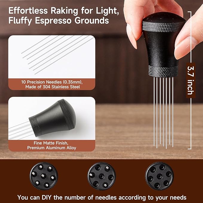 KitchenTour Espresso Accessories Kit 53.5mm, WDT Tool, Dosing Funnel and Puck Screen Set, 304 Stainless Steel Needle Coffee Distribution Stirrer, Portafilter Dosing Ring for Barista 53.5mm