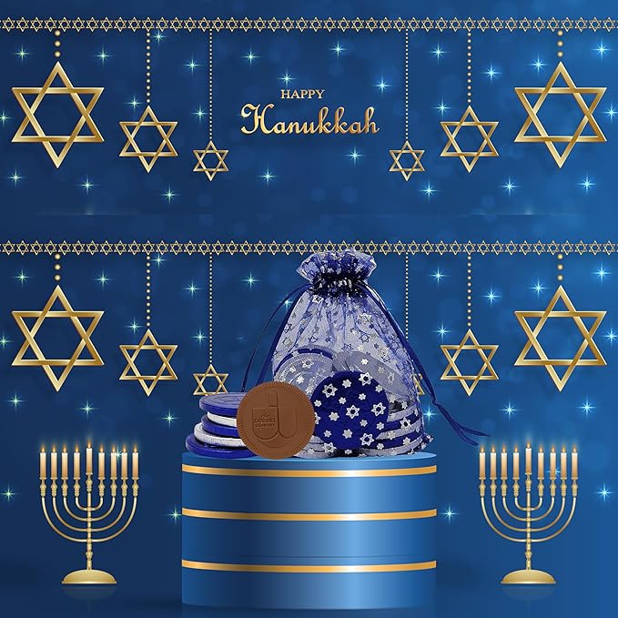 The Dreidel Company Blue & Silver Hanukkah Milk Chocolate Coins, Hanukkah Design Gelt, Gluten Free, Non GMO, Kosher Certified OU-D (200-Pack)