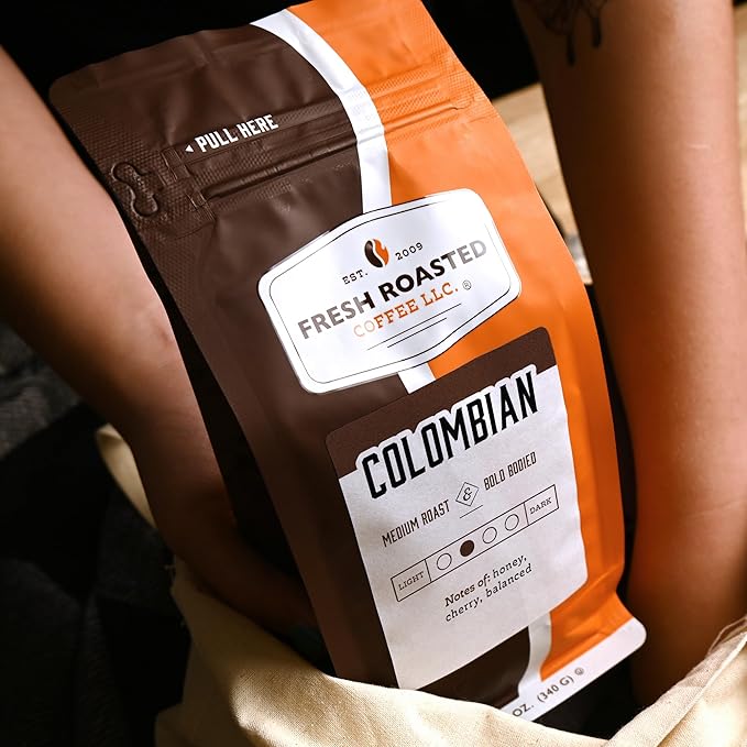 Fresh Roasted Coffee,100% Colombian, 12 oz, Medium Roast, Kosher, Ground