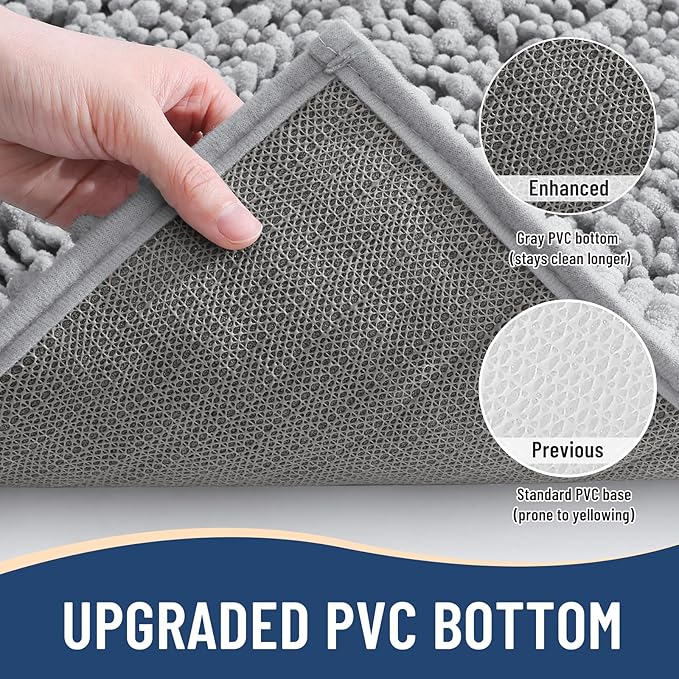 Arotive Luxury Chenille Bathroom Rug Mat, Extra Soft Thick Absorbent Shaggy Bath Rugs, Non-Slip Machine Wash Dry, Plush Bath Mats for Bathroom, Shower and Tub, 30x17, Light Grey