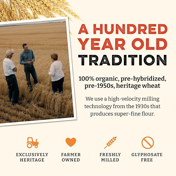 Sunrise Flour Mill Organic Heritage Whole Wheat Flour - 2 lbs | Easier to Digest with Less Bloating | No Bleaching or Bromating | Zero Additives